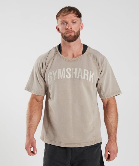 Men's Gymshark Power Washed Rag Top T-Shirts Beige | NZ 0OLSVZ